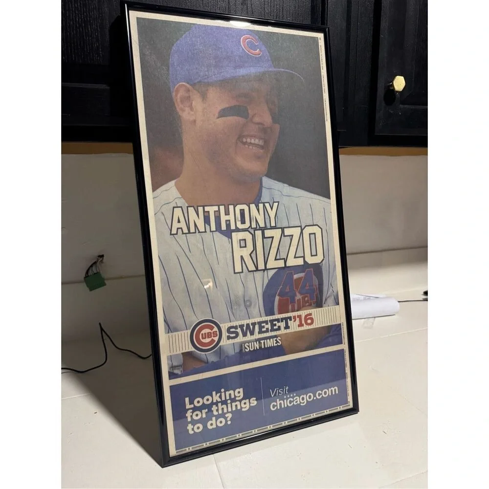 2016 Chicago Cub Anthony Rizzo framed newspaper Chicago Sun Times sweet 16 editi